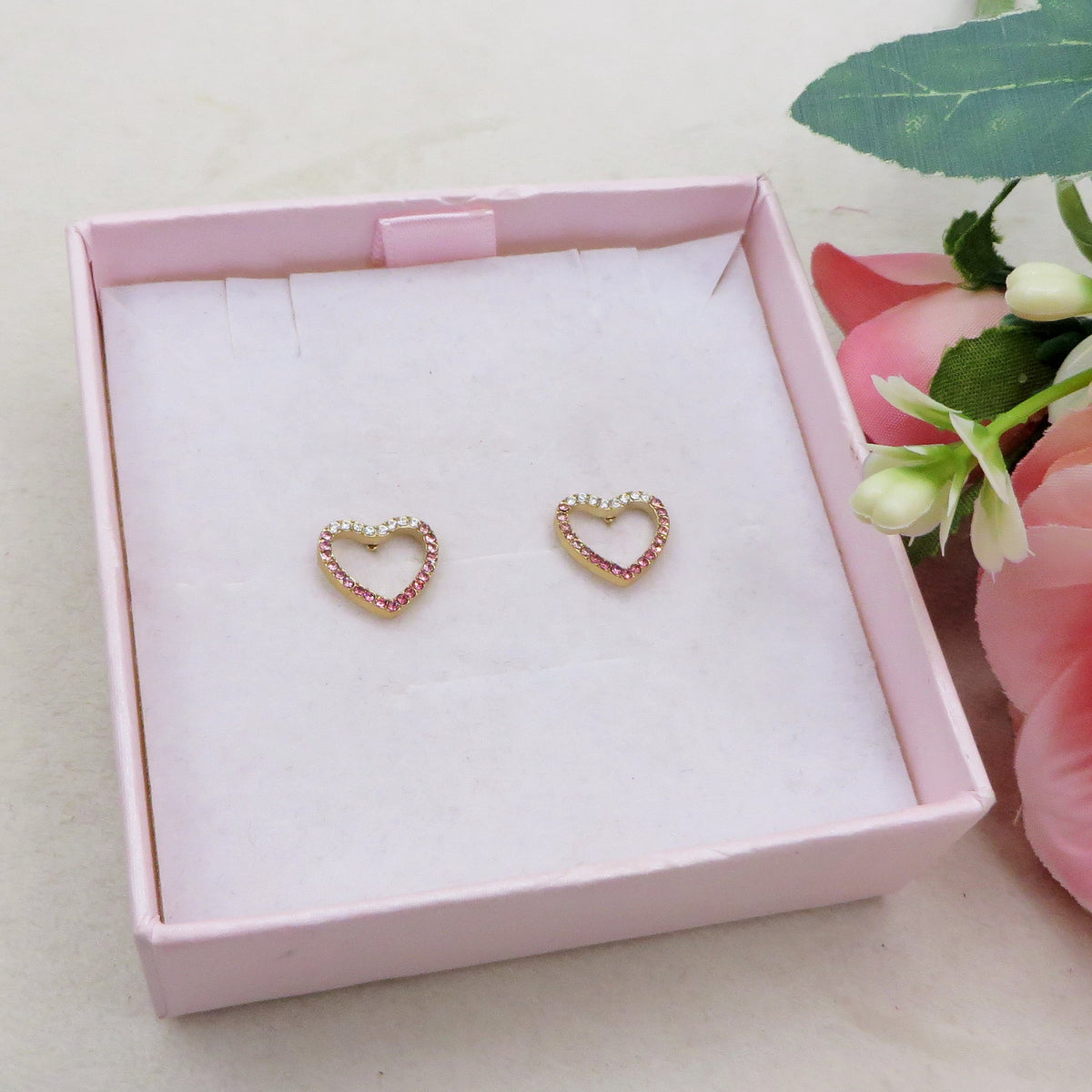 CUTIE ~ paio ORECCHINI lobo cuore zirconato degradè in acciaio inossidabile 316L