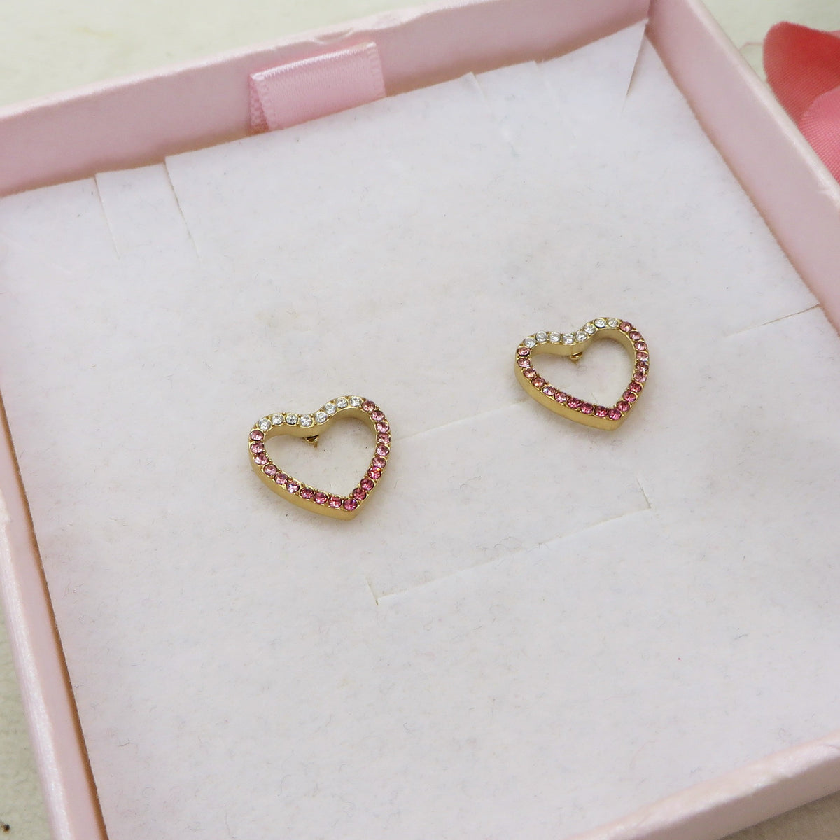 CUTIE ~ paio ORECCHINI lobo cuore zirconato degradè in acciaio inossidabile 316L