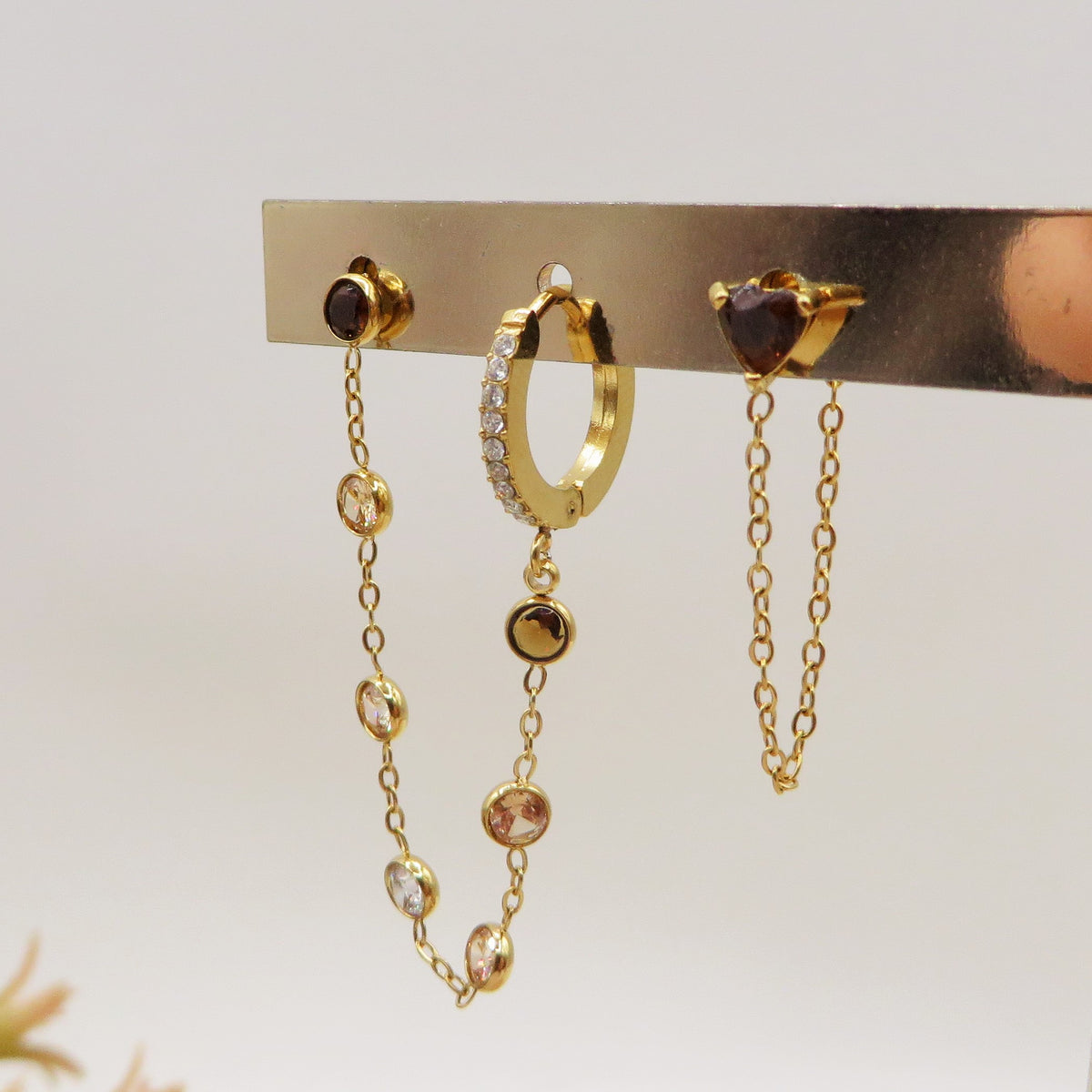 HARVEST GRADIENT SET - BROWN -  ACCIAIO INOSSIDABILE - 6 Orecchini pendenti in cubic zirconia degradè