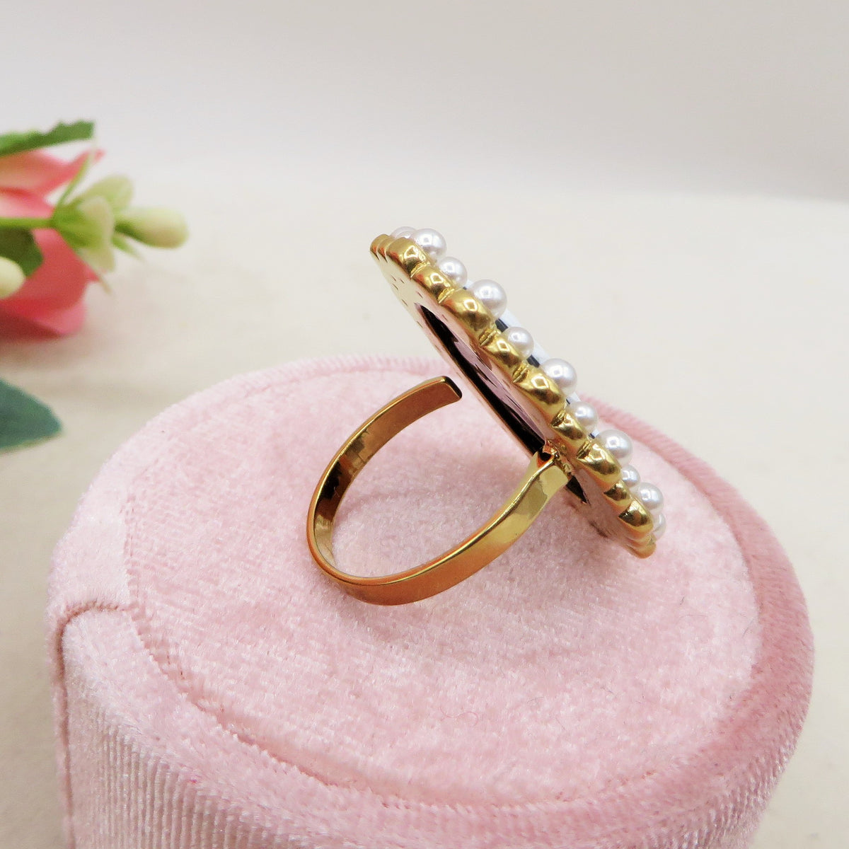 VERSAILLES LUXE - Anello con cammeo, perle e Cubic Zirconia in ACCIAIO INOSSIDABILE 316L