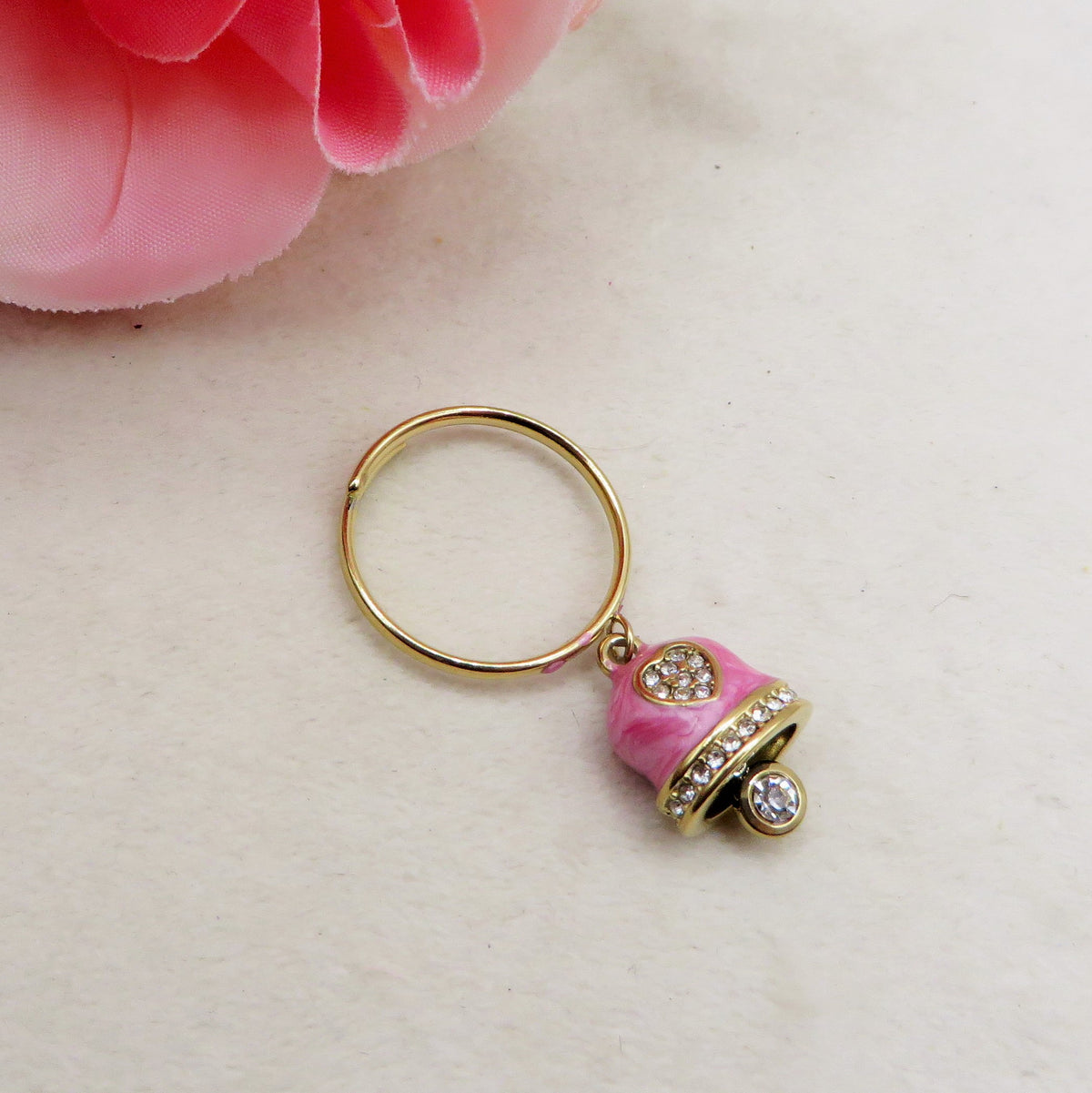 TINKERBELL COLOURS ~  ACCIAIO INOSSIDABILE ~ Anello con campanella Smaltata  e cubic zirconia