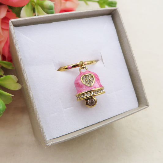 TINKERBELL COLOURS ~  ACCIAIO INOSSIDABILE ~ Anello con campanella Smaltata  e cubic zirconia
