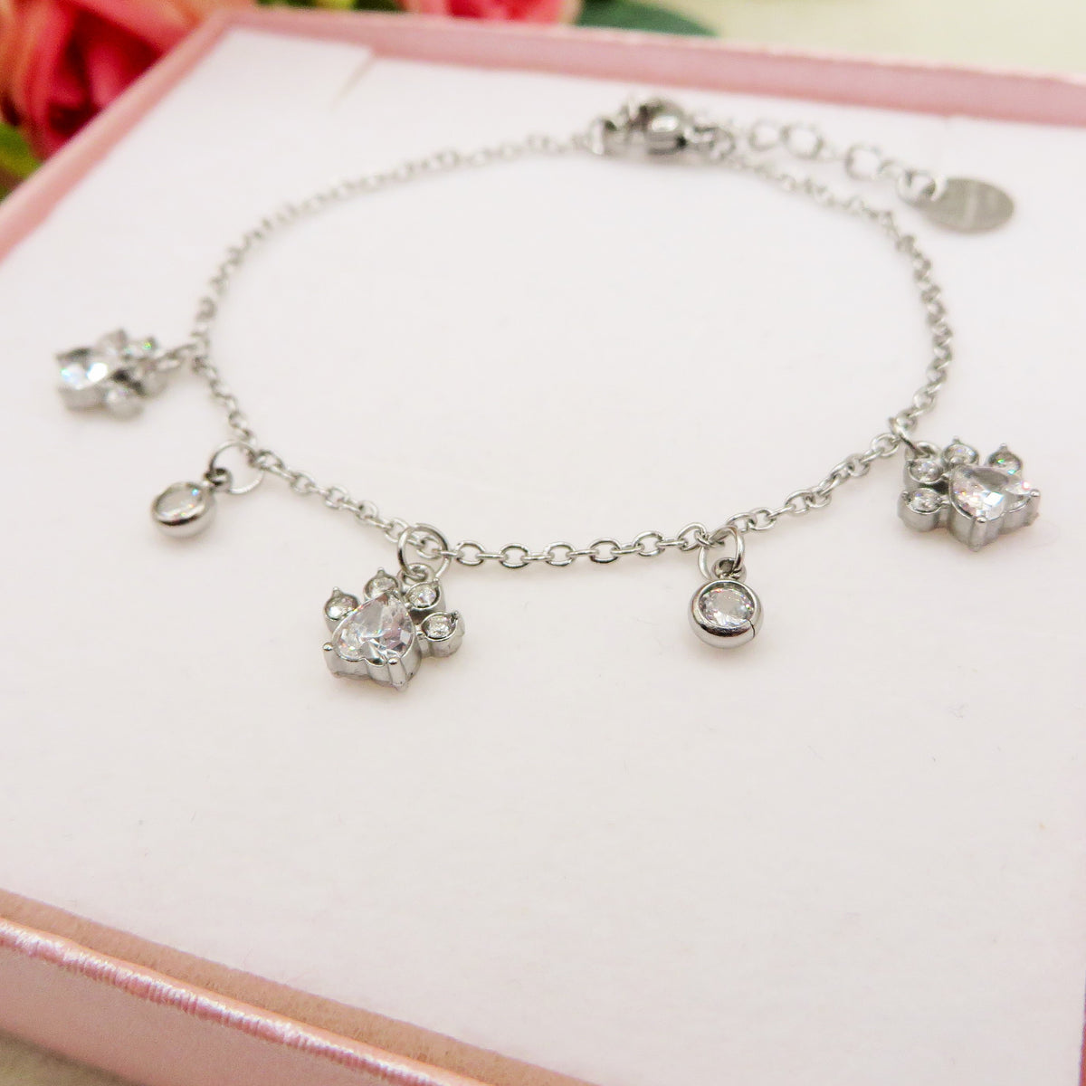 NORI - ACCIAIO INOSSIDABILE - Bracciale con pendenti ZAMPA - ZAMPE + PUNTI LUCE in cubic zirconia