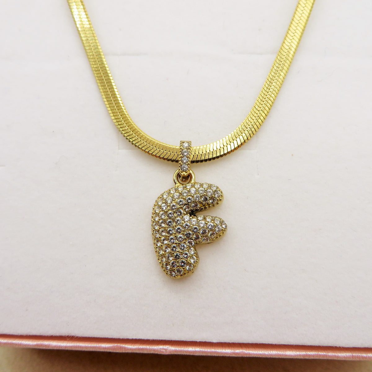 BUBBLE SNAKE INITIAL ACCIAIO INOSSIDABILE ~ Collana iniziale bombata zirconata bubble + collanina snake
