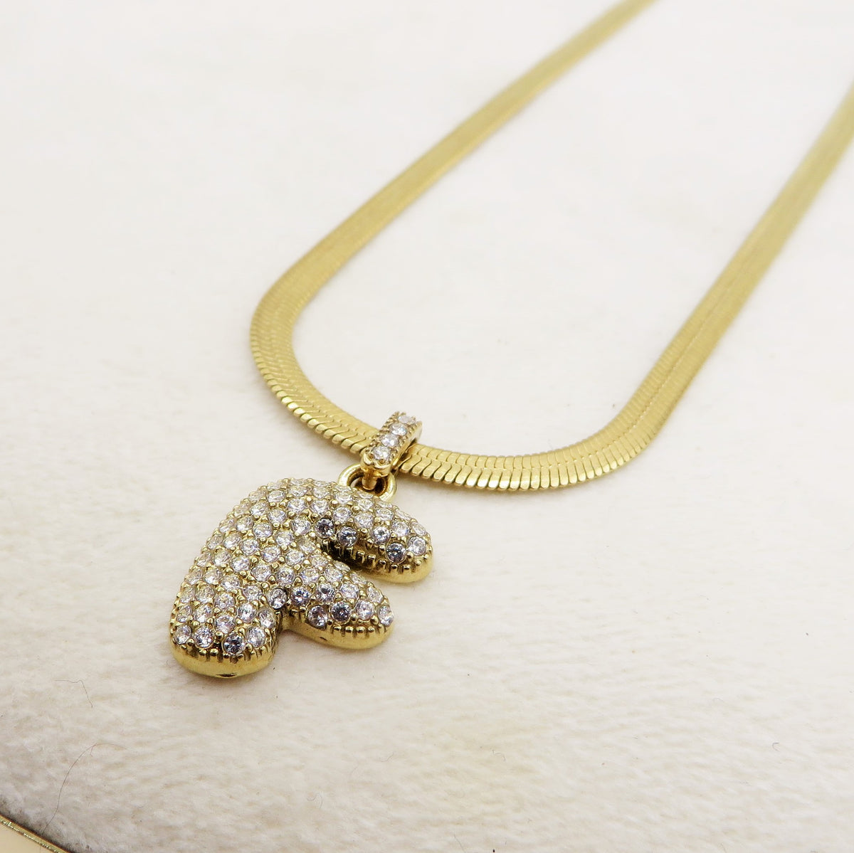 BUBBLE SNAKE INITIAL ACCIAIO INOSSIDABILE ~ Collana iniziale bombata zirconata bubble + collanina snake