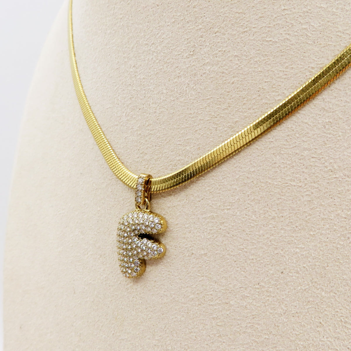 BUBBLE SNAKE INITIAL ACCIAIO INOSSIDABILE ~ Collana iniziale bombata zirconata bubble + collanina snake