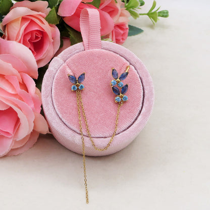 ATHALIA doppio EARCUFF ~ Orecchino ACCIAIO INOSSIDABILE a lobo + earcuff con farfalle cubic zirconia