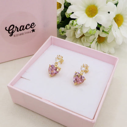 HELENA  ~ Orecchini mini cerchio con cuore XL in Cubic Zirconia