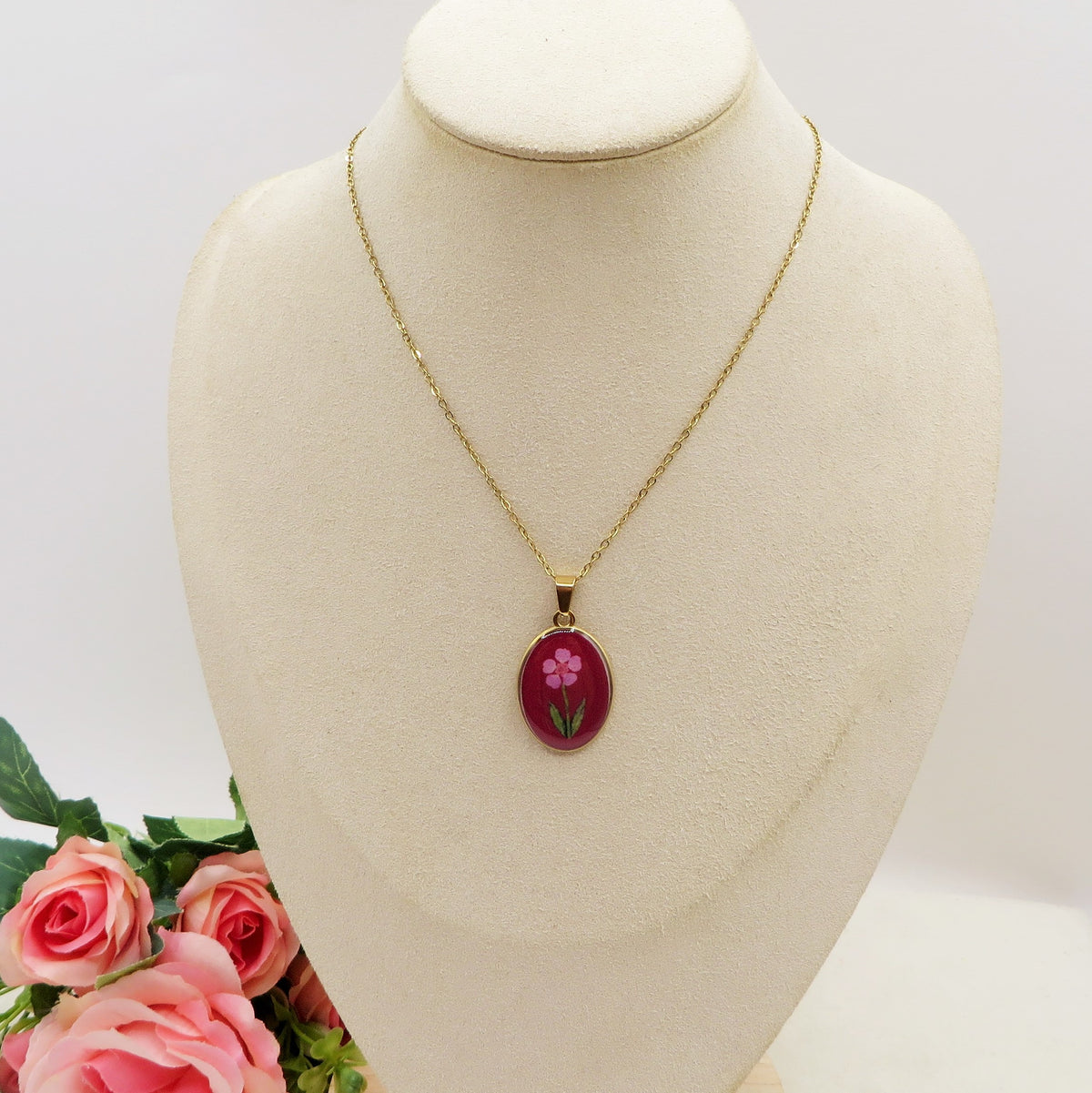 LILOU Collana Pendente con fiore effetto vintage - ACCIAIO INOSSIDABILE