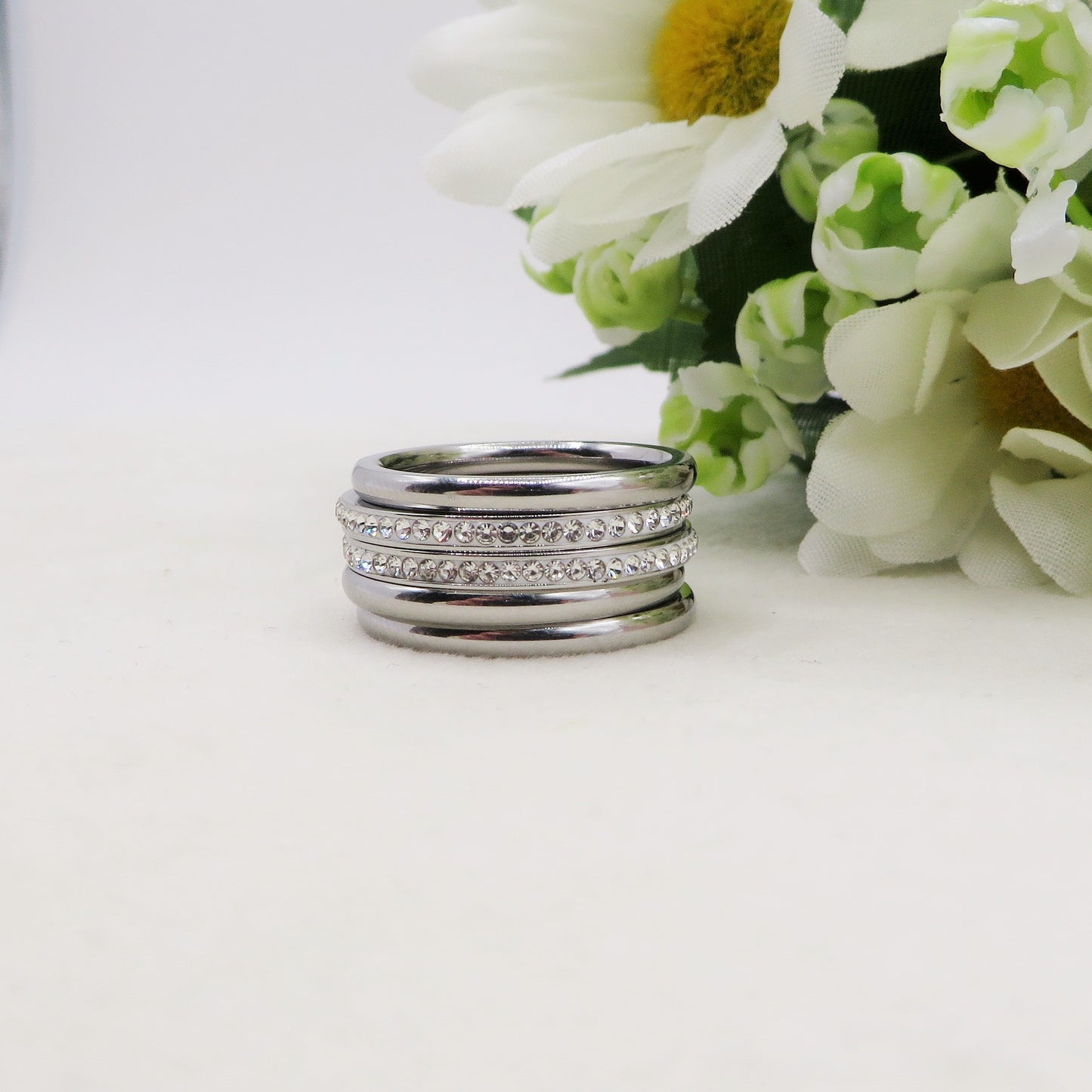 NOEMI - SET 5 FEDINE CON Zirconi ~  ACCIAIO INOSSIDABILE ~