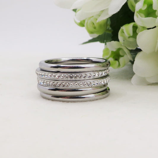 NOEMI - SET 5 FEDINE CON Zirconi ~  ACCIAIO INOSSIDABILE ~