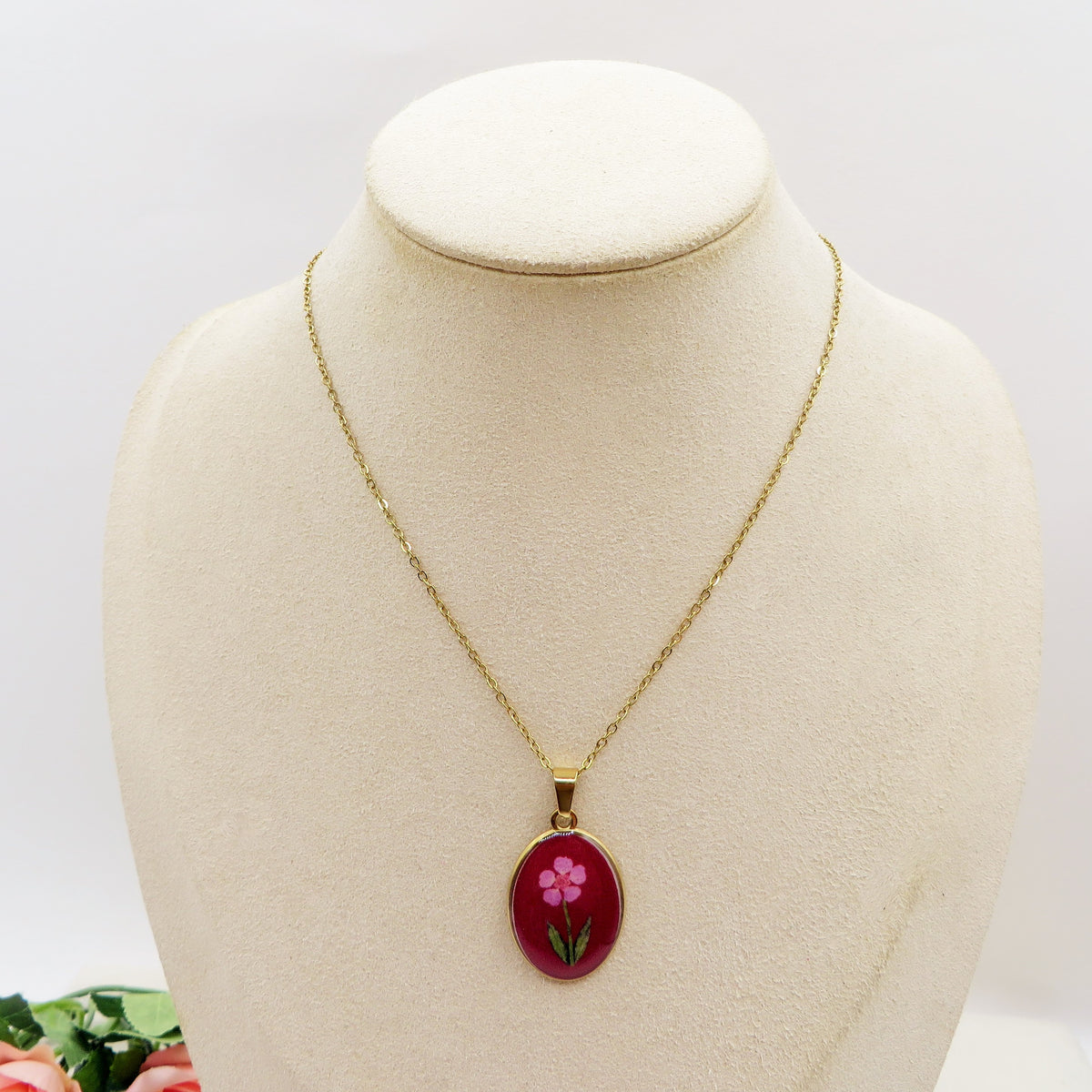 LILOU Collana Pendente con fiore effetto vintage - ACCIAIO INOSSIDABILE