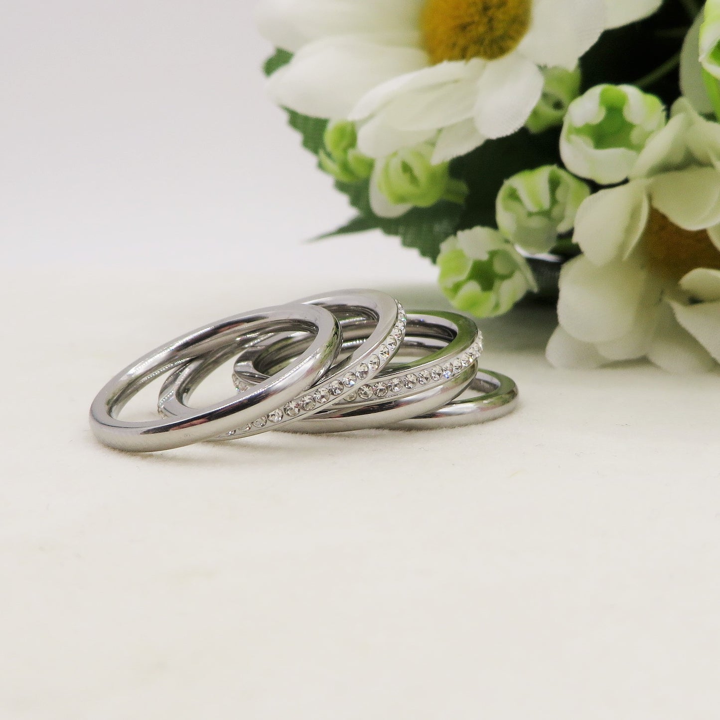 NOEMI - SET 5 FEDINE CON Zirconi ~  ACCIAIO INOSSIDABILE ~
