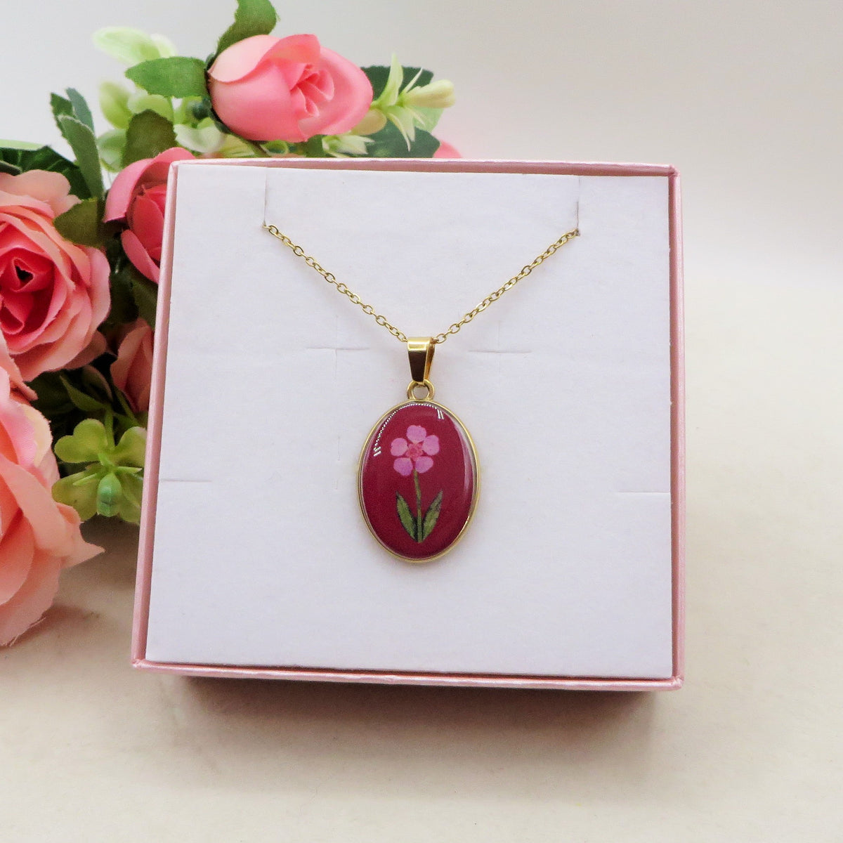 LILOU Collana Pendente con fiore effetto vintage - ACCIAIO INOSSIDABILE