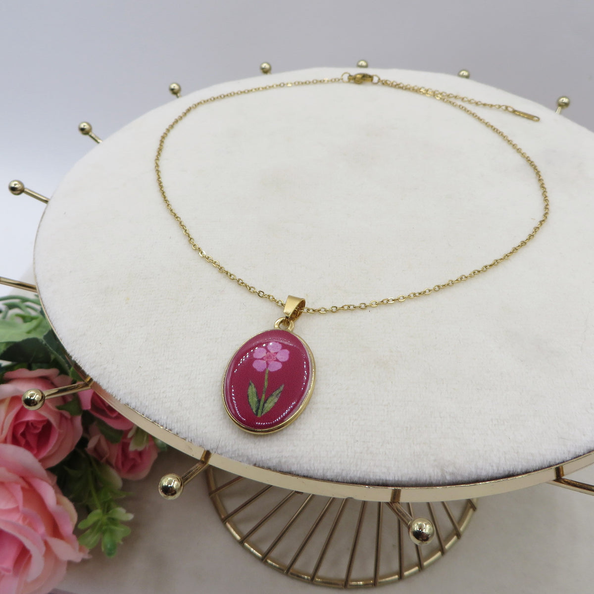 LILOU Collana Pendente con fiore effetto vintage - ACCIAIO INOSSIDABILE