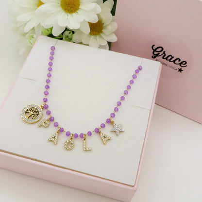ROSARY NAME - Collana perle cristallo a rosario  Con Nome personalizzabile in Acciaio Inox
