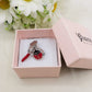LADYBUG ~ Anello charms cornetto + coccinella e quadrifoglio ACCIAIO INOSSIDABILE