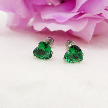 HEART PIERCING 1 paio PUNTI a cuore colours ~ ACCIAIO INOSSIDABILE chirurgico 316L ~ 2 PZ ~ 12 varianti colore ~ Orecchini piercing a lobo con zirconi per Helix, Trago, Flat e Lobo