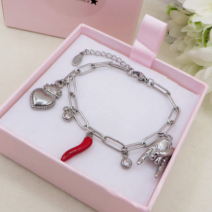 MEGA LUCKY - Bracciale con ciondoli scaramantici  ACCIAIO INOSSIDABILE