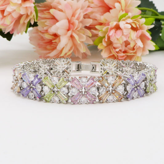 PEONY - bracciale tennis floreale con cubic zirconia RAINBOW