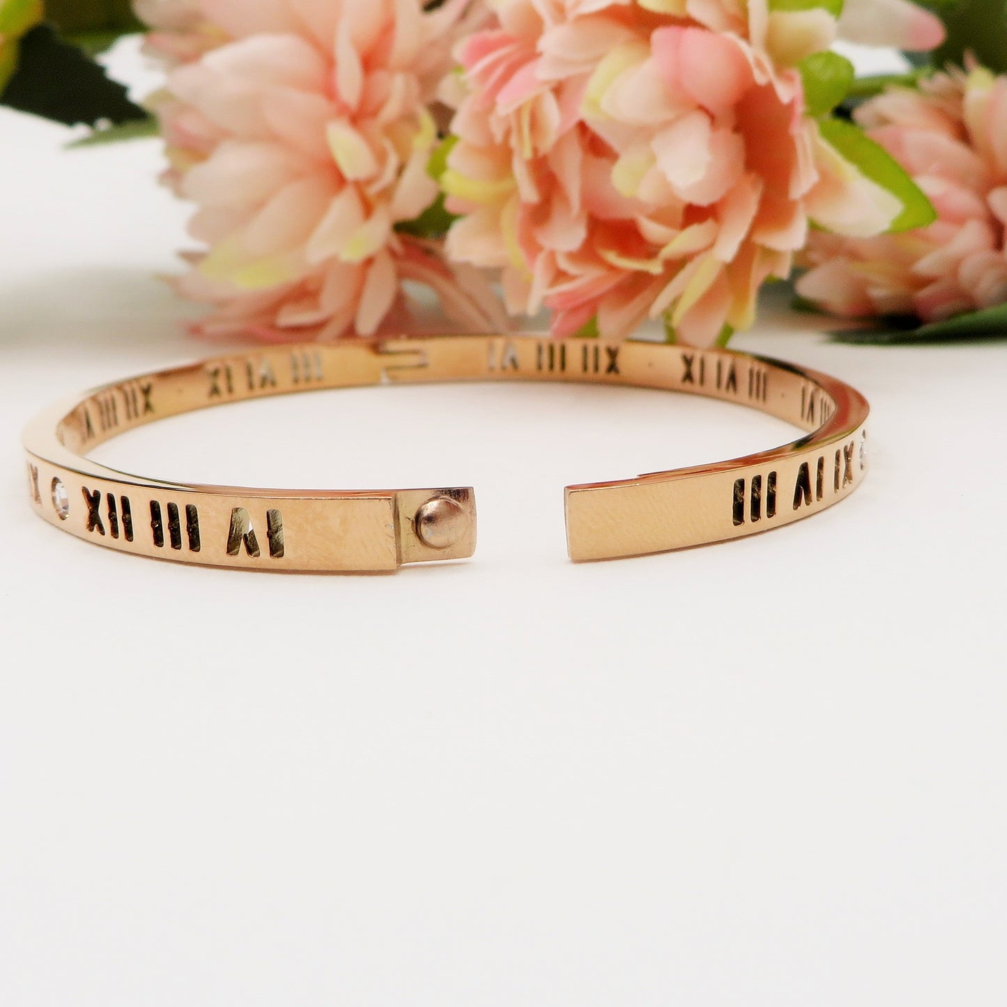 ROME ~ Acciaio Inossidabile - Bracciale rigido numeri romani con cubic zirconia