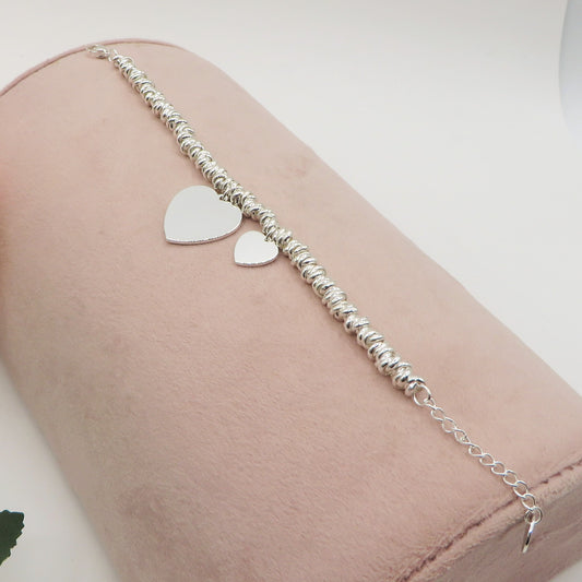 NODINI DOUBLE HEARTS Bagnato Argento ~ ACCIAIO INOSSIDABILE Bracciale con pendenti cuore