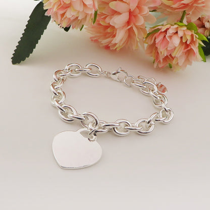 OLIVIA Bagnato Argento ~ ACCIAIO INOSSIDABILE Bracciale con pendente cuore
