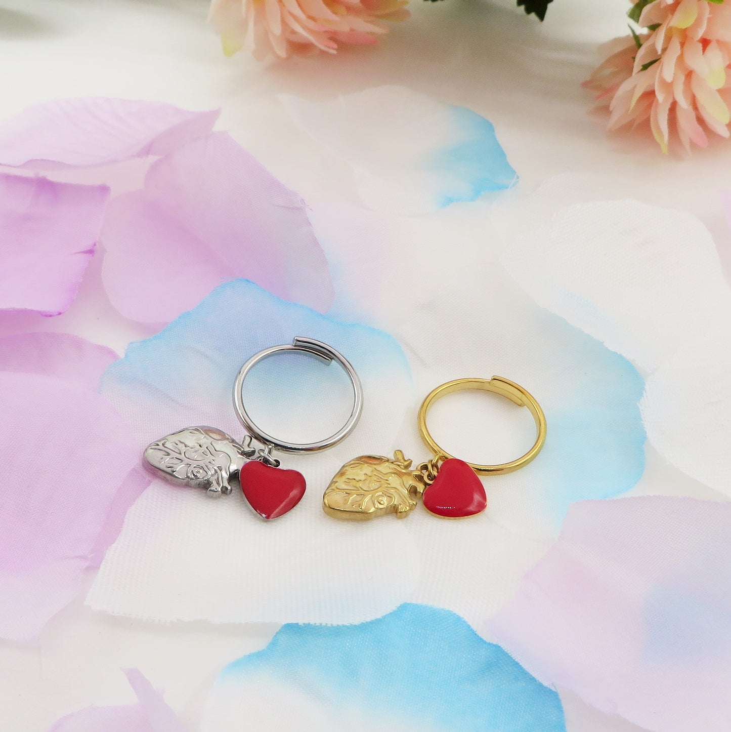 HUMAN HEART ~ Anello charms cuore anatomico rilievo in ACCIAIO INOSSIDABILE