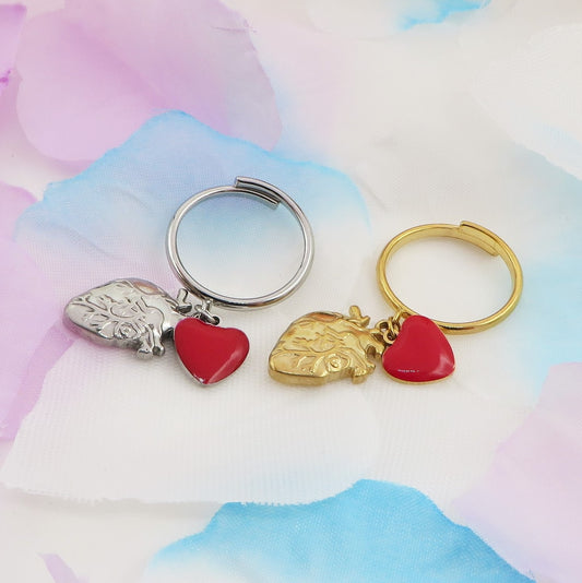 HUMAN HEART ~ Anello charms cuore anatomico rilievo in ACCIAIO INOSSIDABILE