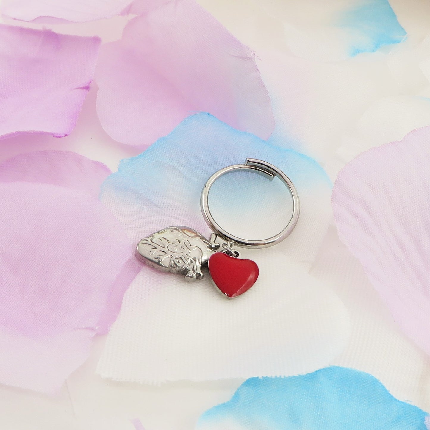 HUMAN HEART ~ Anello charms cuore anatomico rilievo in ACCIAIO INOSSIDABILE