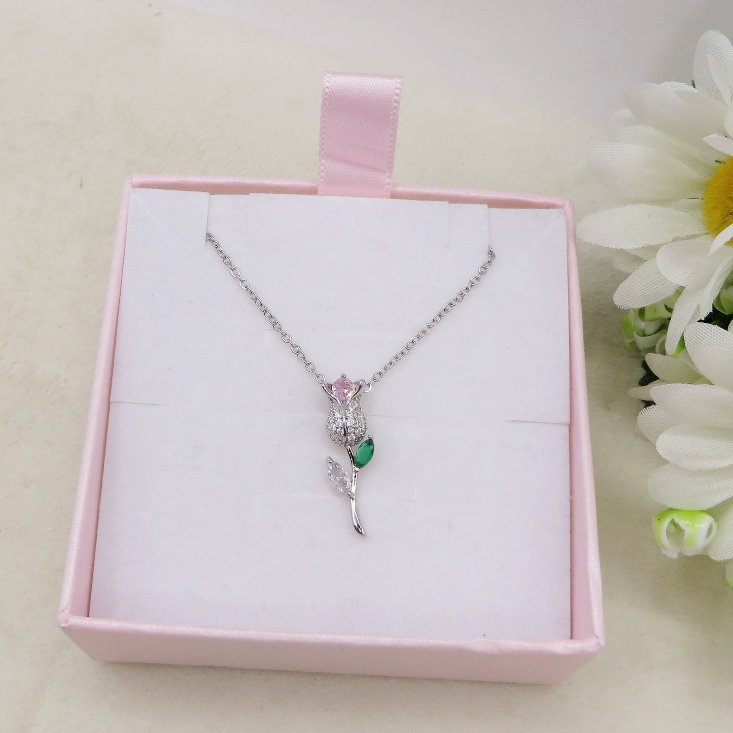 LIFE ROSE SHINE - ACCIAIO INOSSIDABILE- Collana con pendente ROSA in cubic zirconia