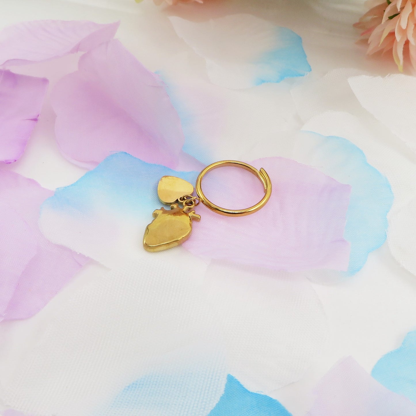 HUMAN HEART ~ Anello charms cuore anatomico rilievo in ACCIAIO INOSSIDABILE
