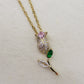 LIFE ROSE SHINE - ACCIAIO INOSSIDABILE- Collana con pendente ROSA in cubic zirconia