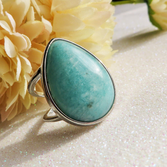 AKASA  DROP ~ Anello regolabile in AMAZZONITE naturale