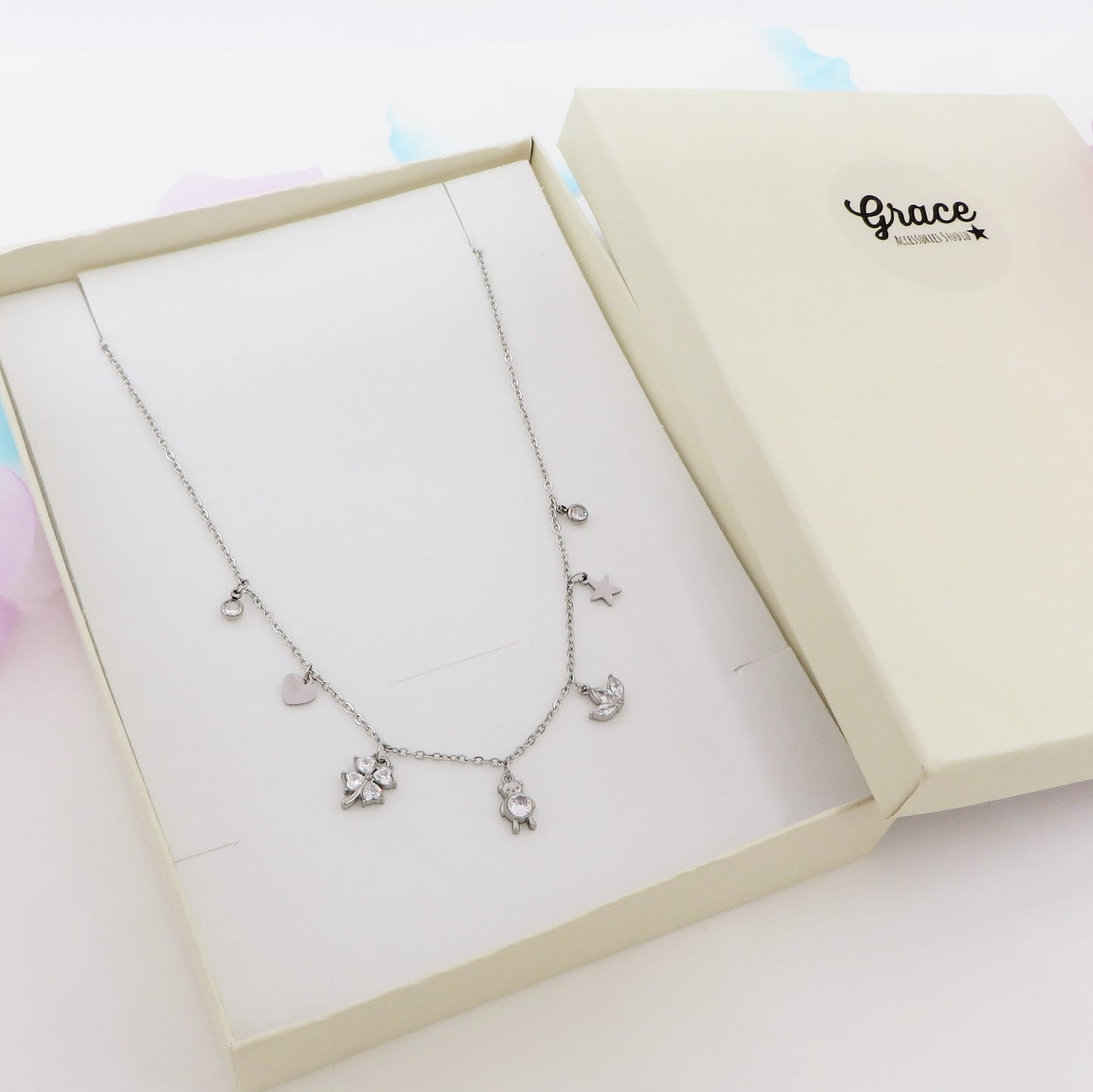 SWEET - ACCIAIO INOSSIDABILE- Collana con pendenti in cubic zirconia