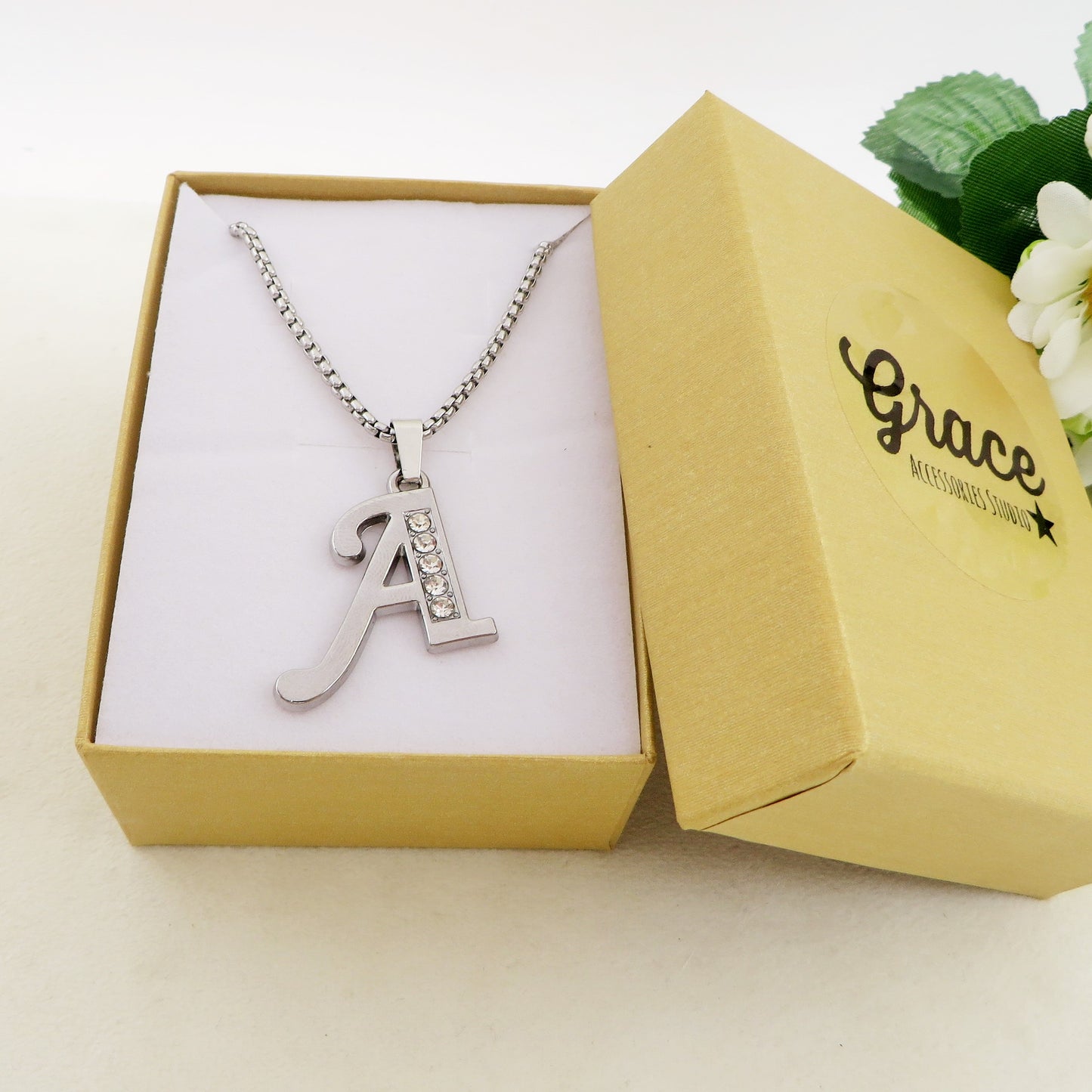 ENGLISH LUXURY INITIAL ~ Collana UNISEX maxi iniziale XL zirconata corsiva + catena diamantata o veneziana