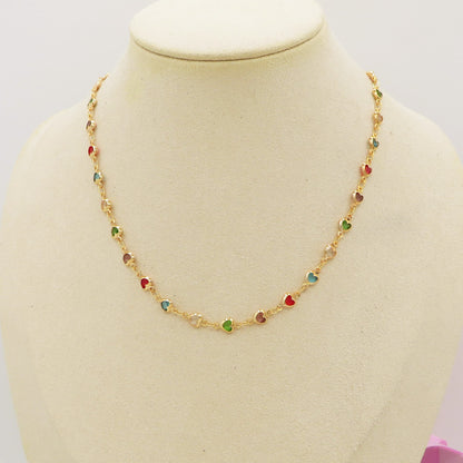 GRENADA ~ Collana ACCIAIO INOSSIDABILE con cuori zirconati rainbow