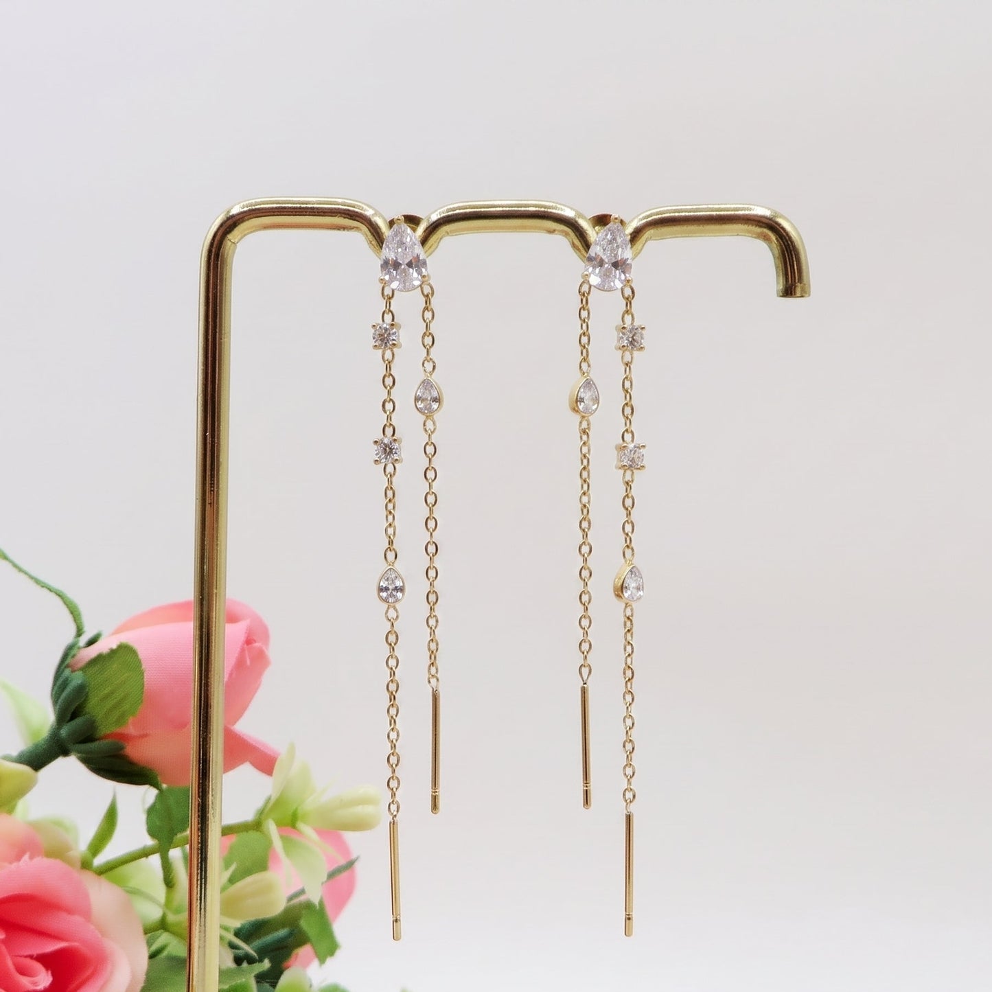 ETHEREAL ~ paio Orecchini ACCIAIO INOSSIDABILE pendenti zirconati stile saliscendi