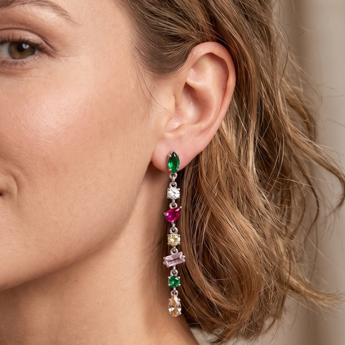 GLOWY DROP ~ paio Orecchini ACCIAIO INOSSIDABILE pendenti con pietre in cubic zirconia