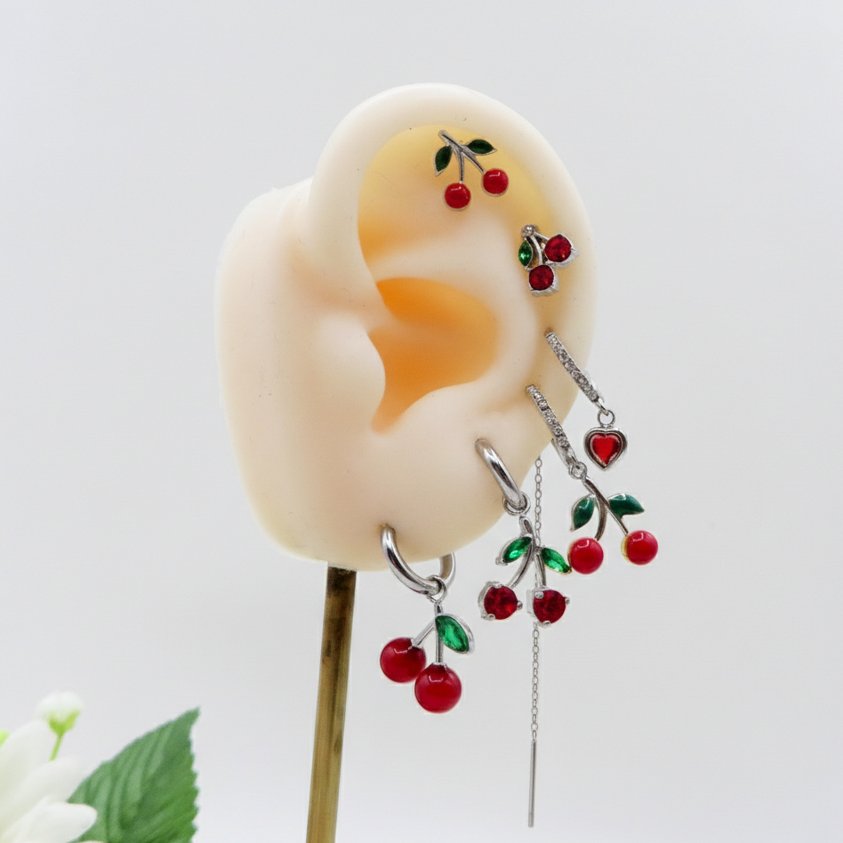 CHERRIES Set 6 orecchini - ACCIAIO INOSSIDABILE - 6 Orecchini pendenti con cubic zirconia