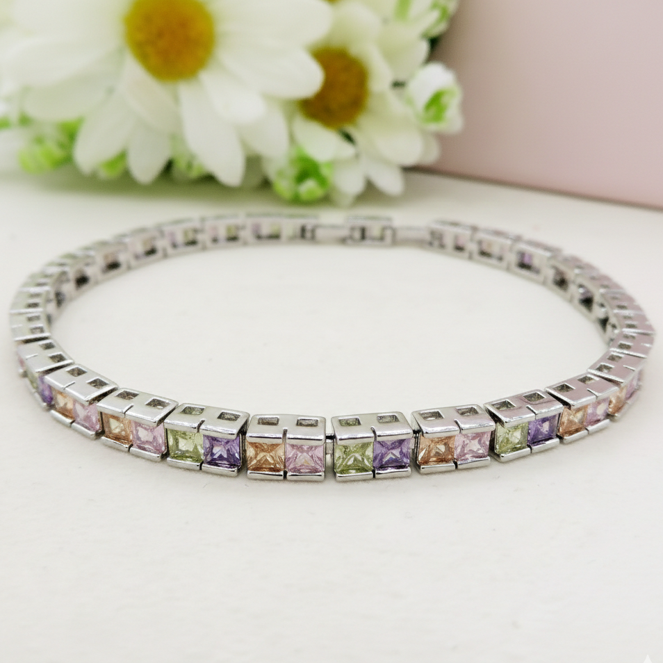 JULIANNE rainbow ~ ACCIAIO INOSSIDABILE- GIROCOLLO  e BRACCIALE a scelta CON ZIRCONI taglio BAGUETTE