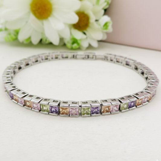 JULIANNE rainbow ~ ACCIAIO INOSSIDABILE- GIROCOLLO  e BRACCIALE a scelta CON ZIRCONI taglio BAGUETTE