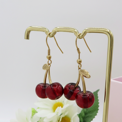 CHERRIES ~ Orecchini Ciliegie in ACCIAIO inossidabile + cubic zirconia