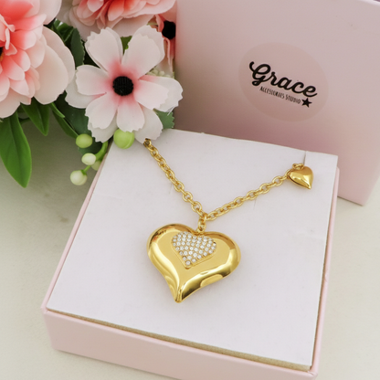 NEVADA ~ACCIAIO INOSSIDABILE - COLLANA lunga catena e cuore oversize