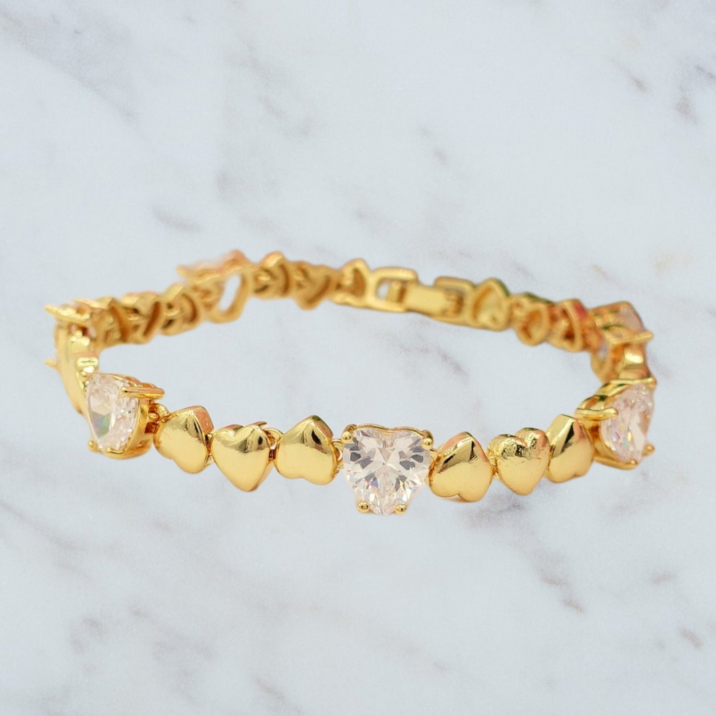 CLAIRE - Bracciale Tennis - Bracciale con cuoricini bombè e Cubic Zirconia a forma di cuore