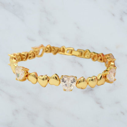 CLAIRE - Bracciale Tennis - Bracciale con cuoricini bombè e Cubic Zirconia a forma di cuore