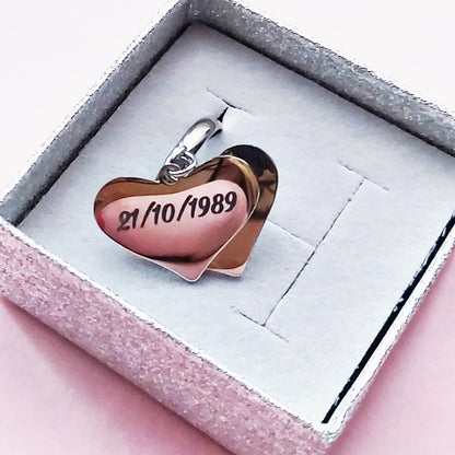 Big Hearts Ring - PERSONALIZZAMI ~ Anello doppio cuore pendente in acciaio inossidabile + INCISIONE PERSONALIZZATA
