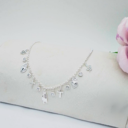 Collana MEGA LUCKY bagnato ARGENTO ~ in ACCIAIO INOSSIDABILE con charms scaramantici