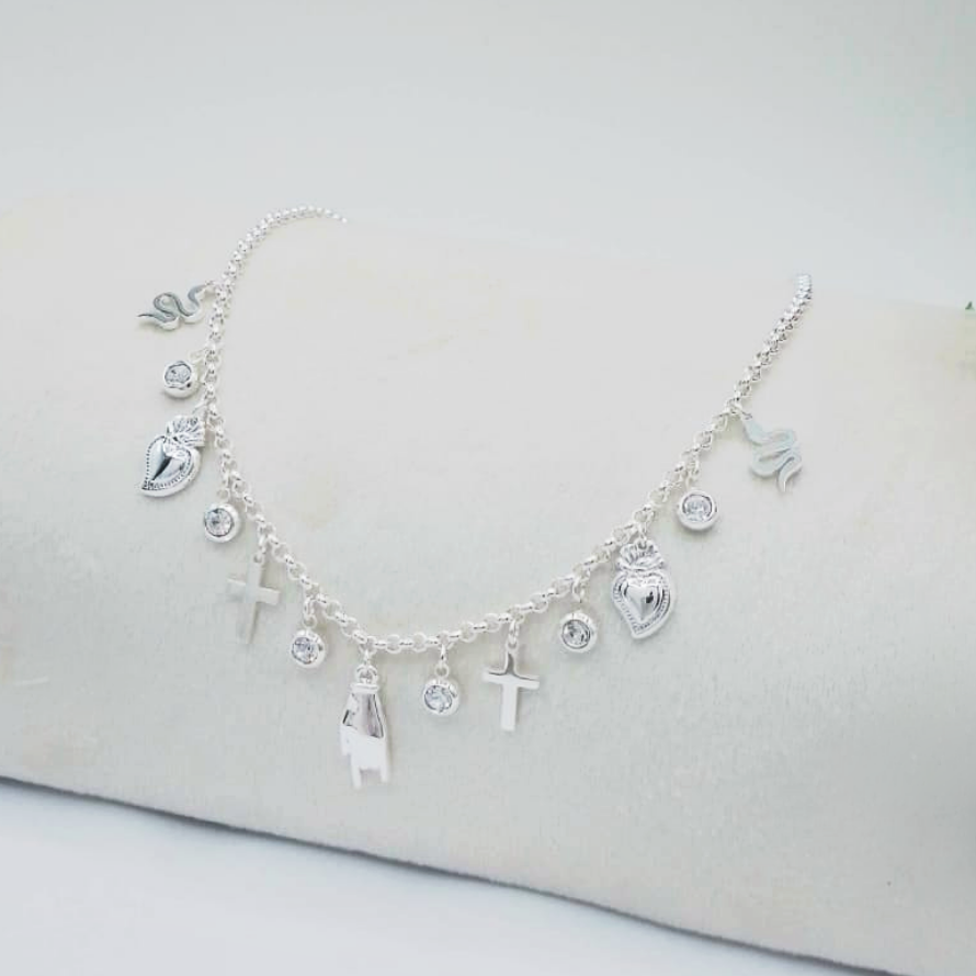 Collana MEGA LUCKY bagnato ARGENTO ~ in ACCIAIO INOSSIDABILE con charms scaramantici