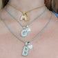 BUBBLE LUXURY INITIAL ~ Collana maxi iniziale bombata zirconata bubble + catena diamantata torchon + pendente a scelta